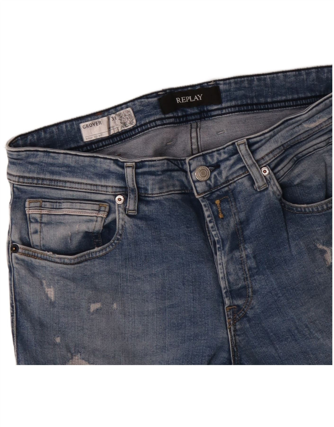 REPLAY Damen Grover Distressed Straight Jeans W31 L32 Blaue Baumwolle