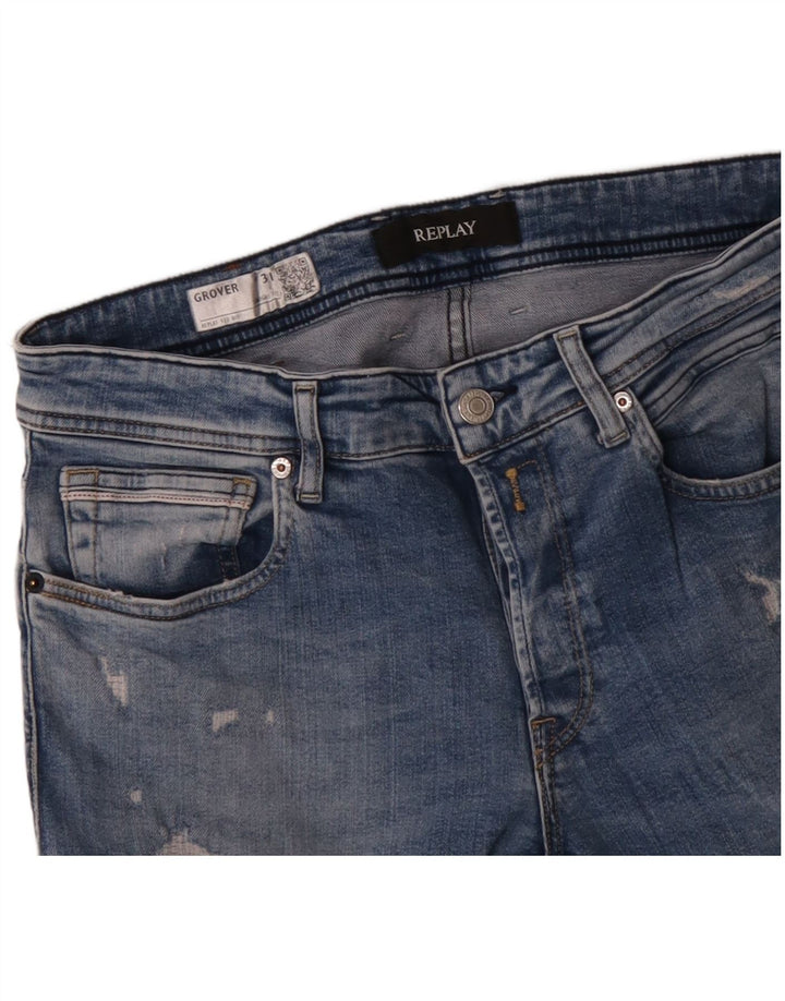 REPLAY Damen Grover Distressed Straight Jeans W31 L32 Blaue Baumwolle