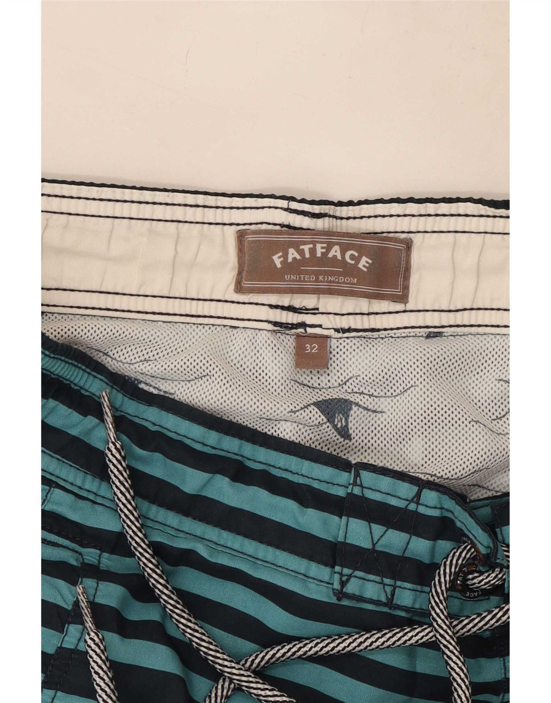 Fat Face Herren-Badeshorts aus mittelblau gestreiftem Polyester