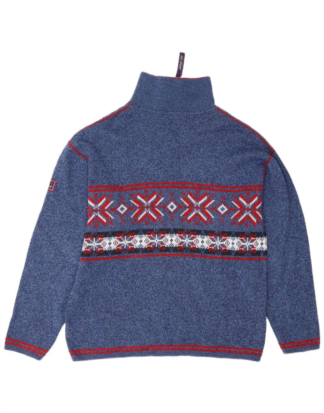 Angelo Litrico Herren-Pullover mit Reißverschluss am Hals, Mittelblau, Fair Isle