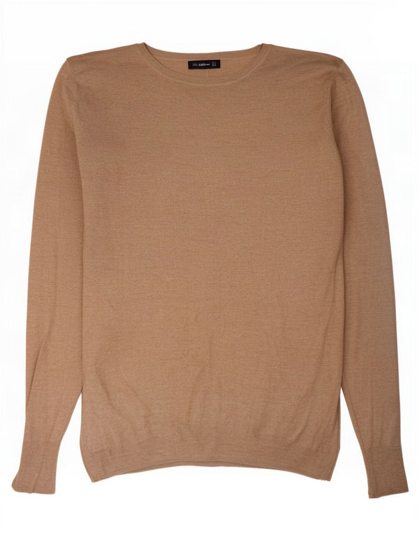 Zara Damen-Pullover mit U-Boot-Ausschnitt, UK 14, mittelbraune Viskose