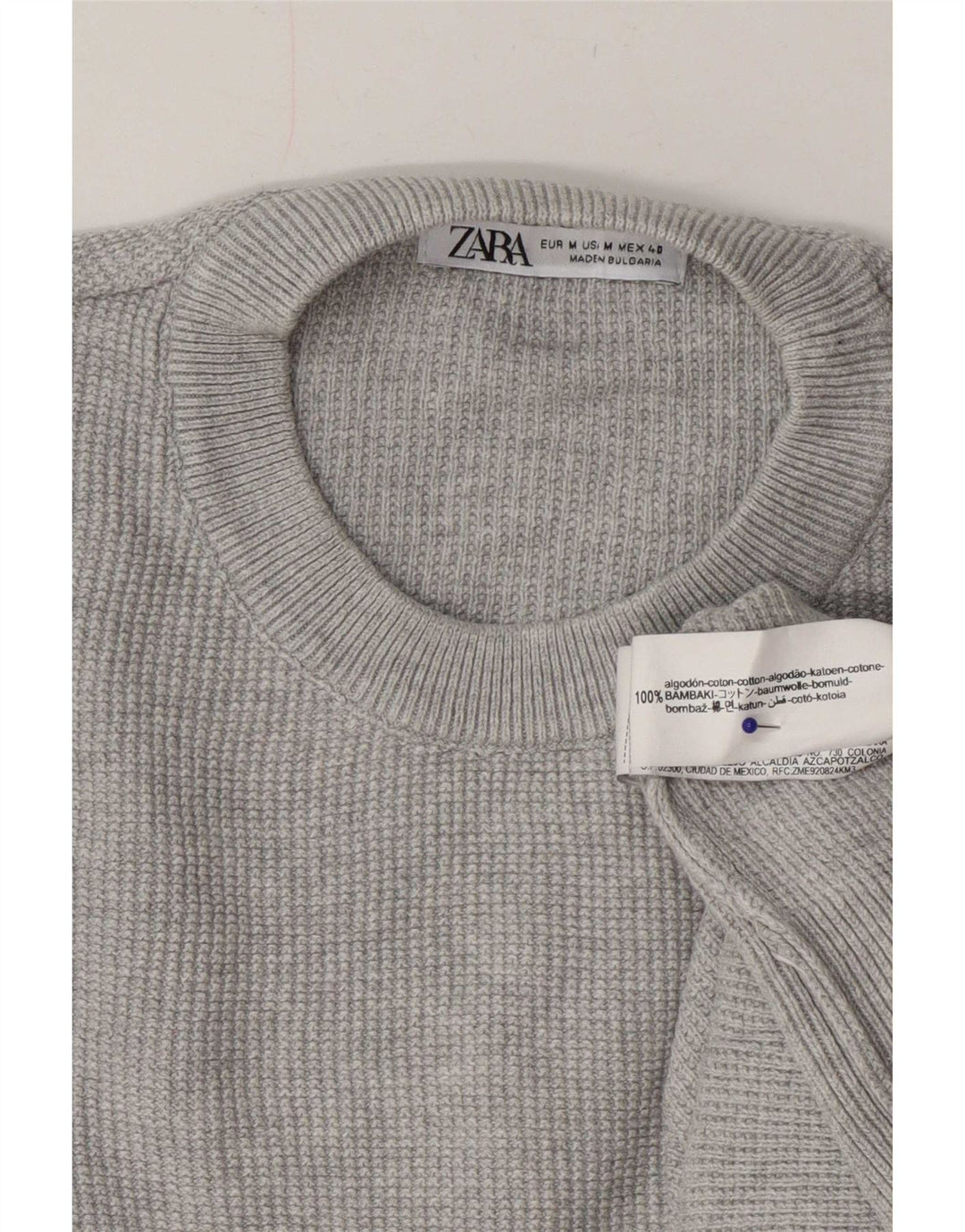 Zara Herren-Pullover mit Rundhalsausschnitt, mittelgraue Baumwolle