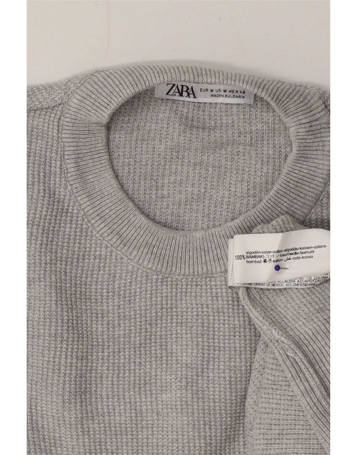 Zara Herren-Pullover mit Rundhalsausschnitt, mittelgraue Baumwolle
