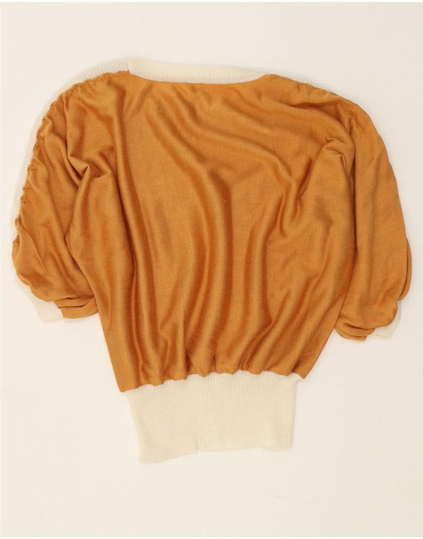 Vintage Damen 3/4 Ärmel U-Boot-Ausschnitt Pullover UK 18 XL Braun