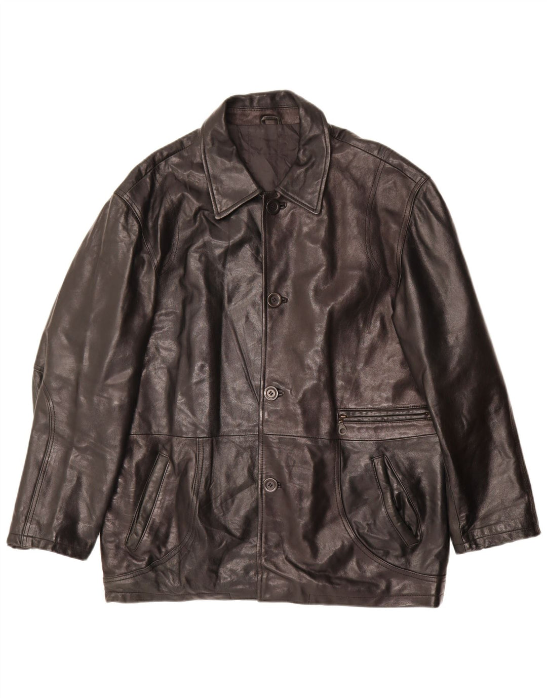 Vintage Herren Lederjacke IT 52 XL Schwarzes Leder