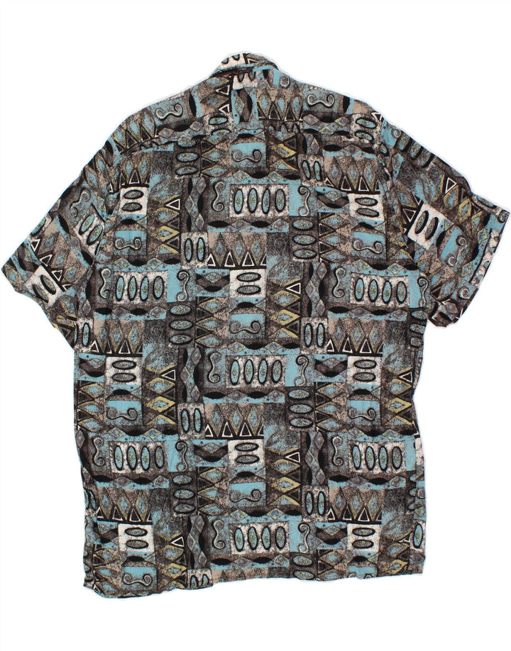 VINTAGE Mens Abstract Pattern Short Sleeve Shirt Large Blue Viscose Vintage Vintage and Second-Hand Vintage from Messina Hembry 