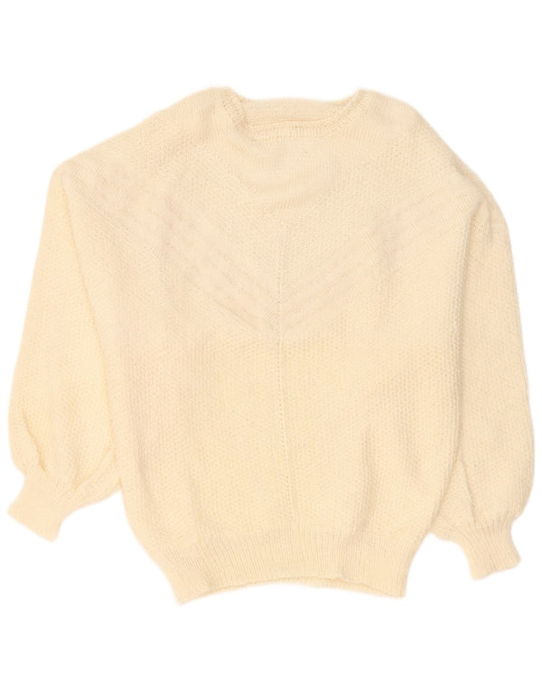Vintage Damen Pullover mit U-Boot-Ausschnitt, UK 16, Groß, gebrochenes Weiß