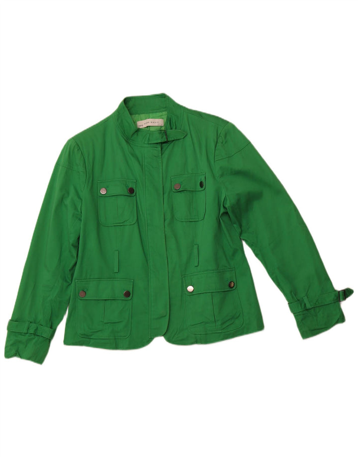 ZARA Damen Utility-Jacke UK 18 XL Grüne Baumwolle