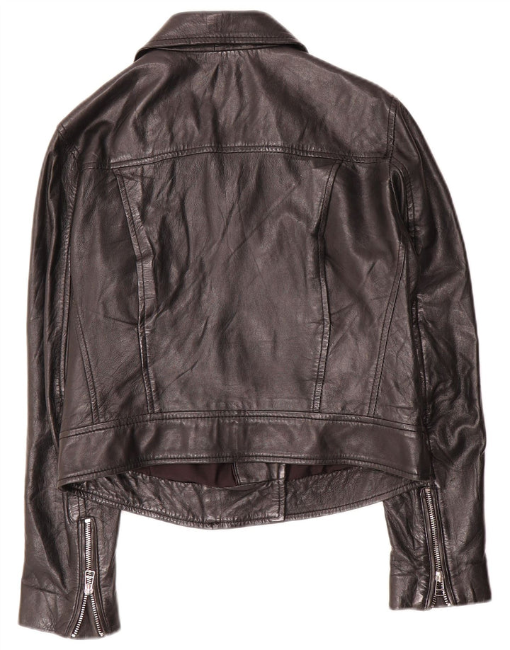 Stradivarius Damen Lederjacke UK 14 Großes schwarzes Leder