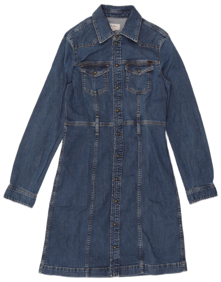 PEPE JEANS Langarm-Jeanskleid für Damen, UK 12, mittelblaue Baumwolle