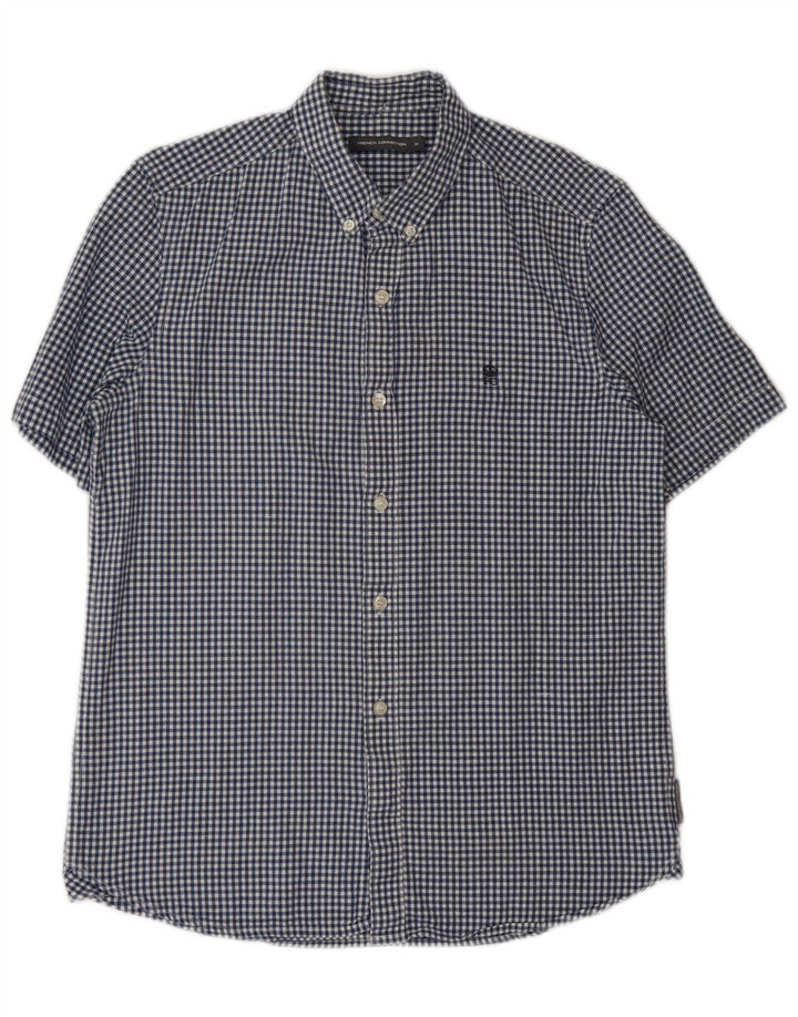 French Connection Herren-Kurzarmhemd aus mittelblauer Gingham-Baumwolle in Marineblau