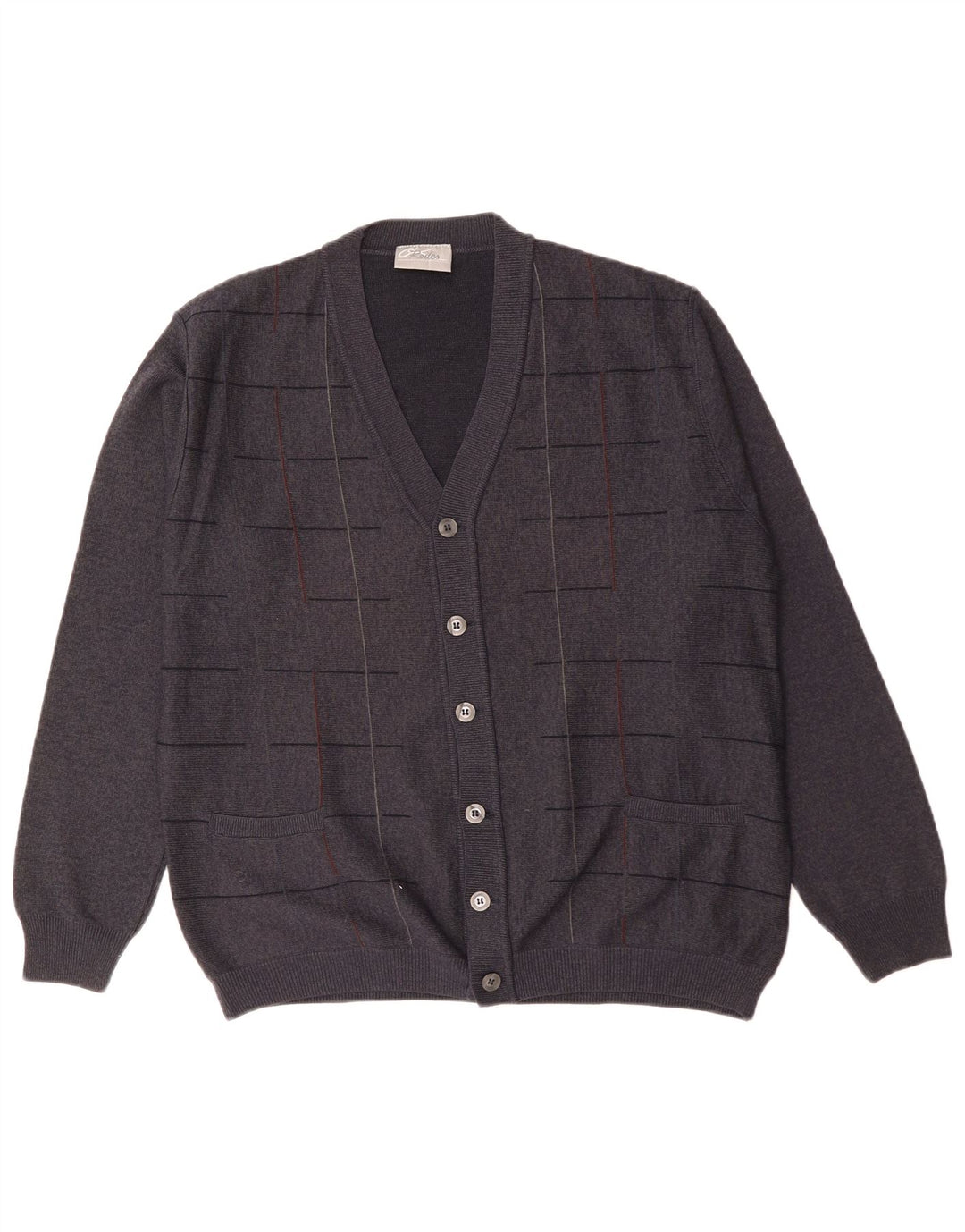 RODES Herren-Strickjacke, groß, grau kariert, Wolle