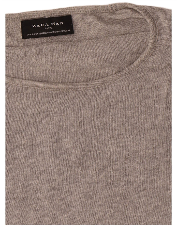 Zara Herren-Pullover mit U-Boot-Ausschnitt, klein, grau meliert