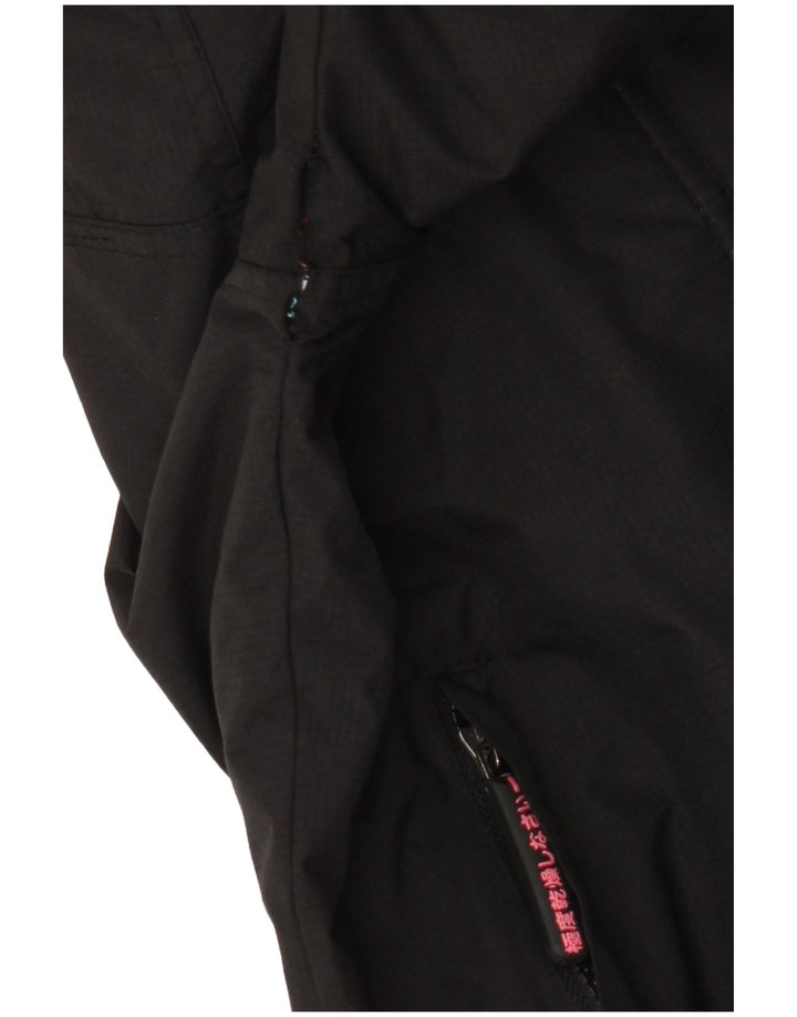 Superdry Damen-Windbreakerjacke mit Kapuze, UK 16, Größe L, schwarzes Nylon