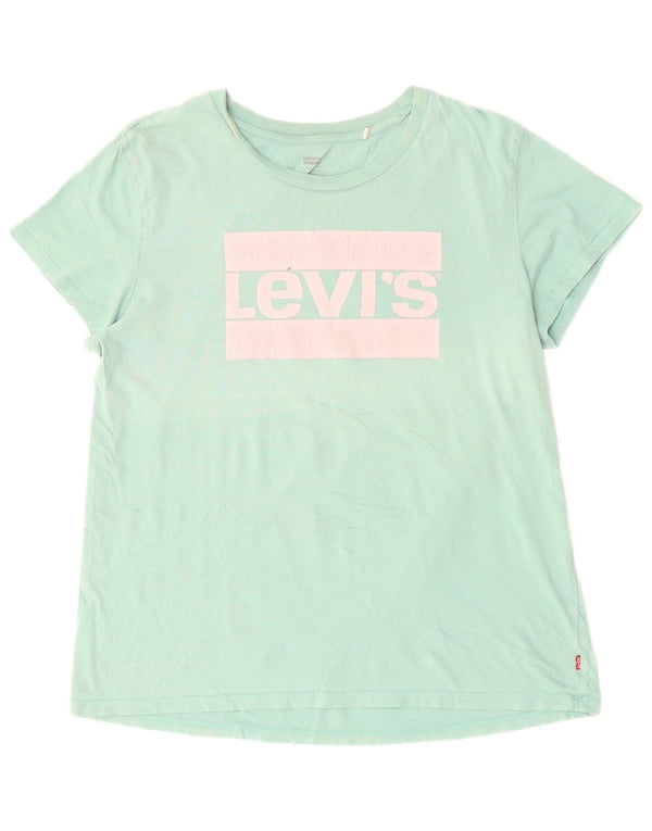 LEVI'S Damen Grafik-T-Shirt-Oberteil UK 16 Large Türkis Baumwolle
