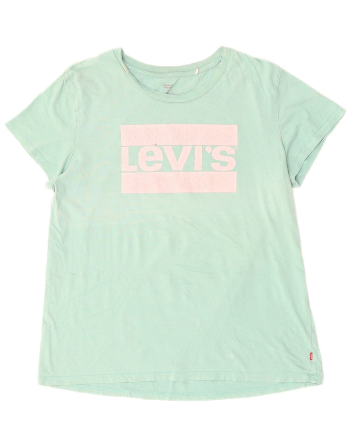 LEVI'S Damen Grafik-T-Shirt-Oberteil UK 16 Large Türkis Baumwolle