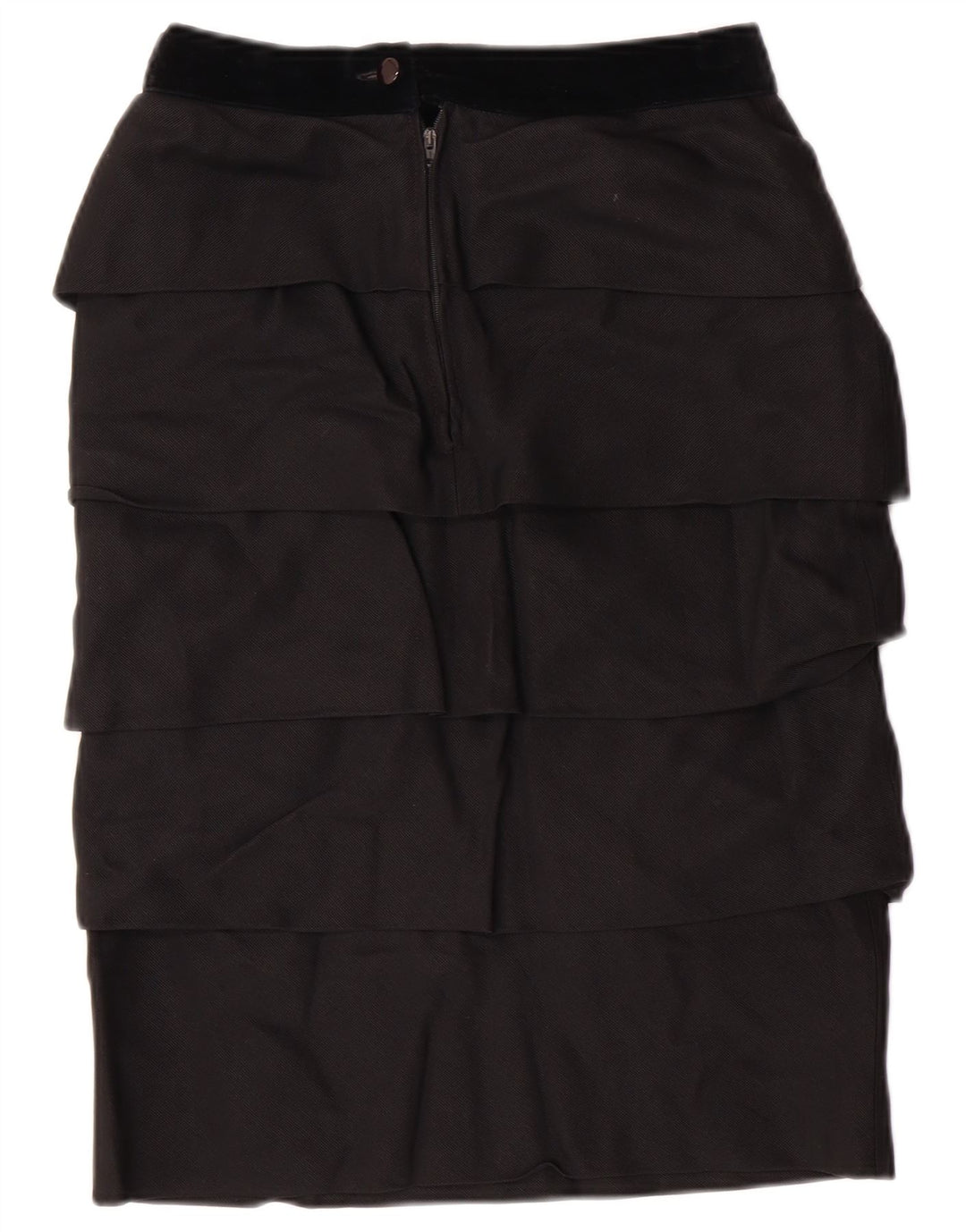 VINTAGE Damen-Stufenrock mit hoher Taille, Größe 42, mittelgroß, W26, schwarze Viskose