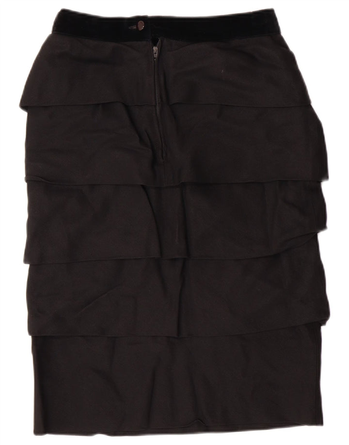 VINTAGE Damen-Stufenrock mit hoher Taille, Größe 42, mittelgroß, W26, schwarze Viskose