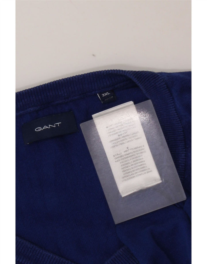 Gant Herren-Pullover mit V-Ausschnitt, 3XL, blaue Baumwolle