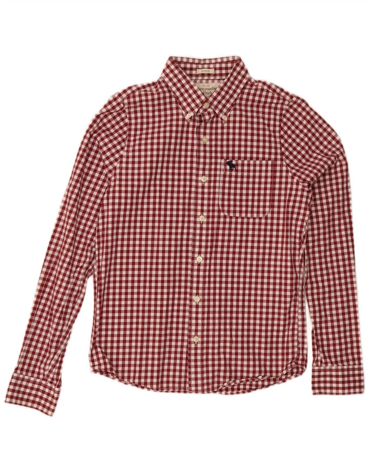 Abercrombie & Fitch Kariertes Herren-Muscle-Fit-Hemd Mittelroter Gingham-Karomuster