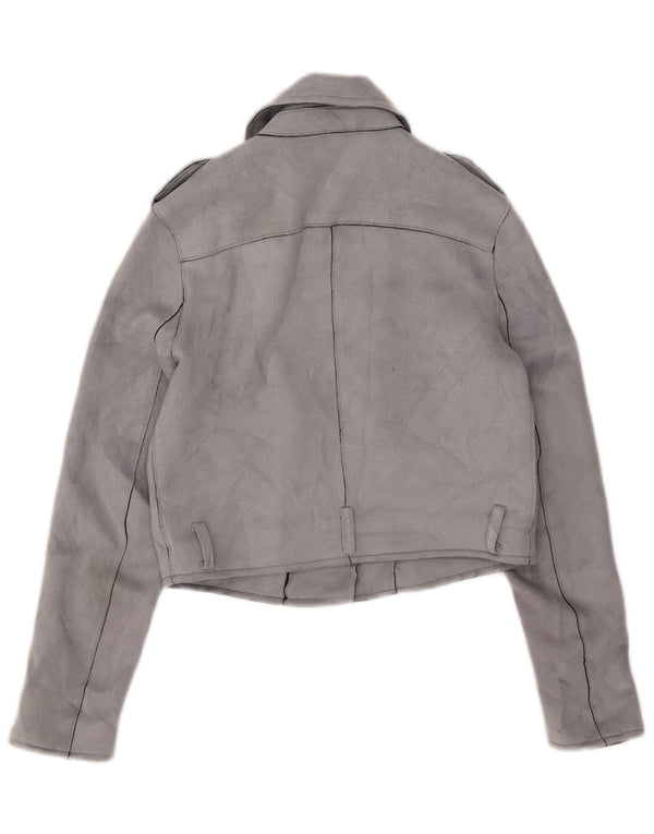 Zara Womens Crop Faux Suede Biker Jacket UK 6 XS Grey