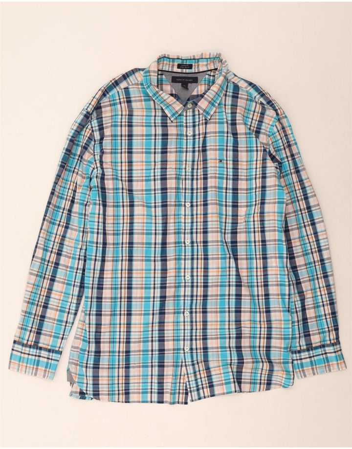 Tommy Hilfiger Herren-Hemd, groß, 2XL, blau kariert, Baumwolle