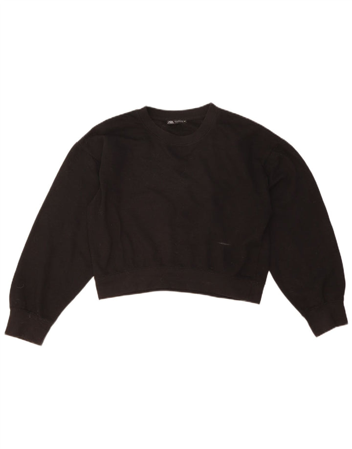 ZARA Damen Crop Oversized Sweatshirt Pullover UK 10 Small Schwarz