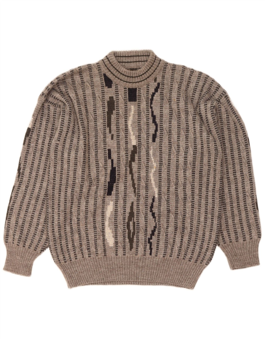 Mapier Herren-Pullover mit Rollkragen, mittelgrau, gestreift, Wolle