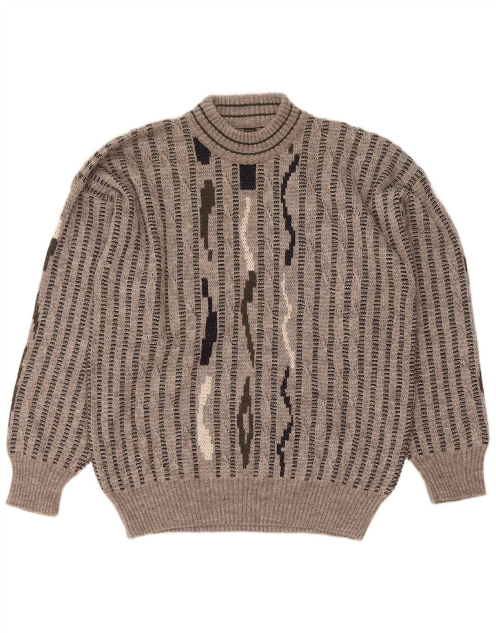 Mapier Herren-Pullover mit Rollkragen, mittelgrau, gestreift, Wolle