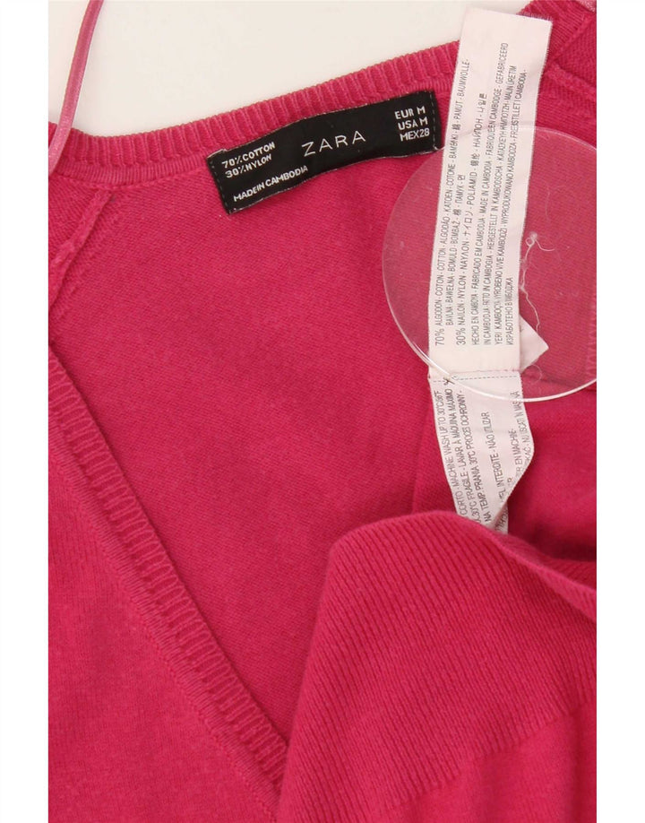 Zara Damen-Cardigan-Pullover UK 12 Mittelrosa Baumwolle