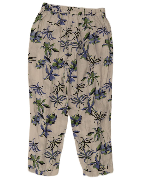 Benetton Damen-Hose mit schmal zulaufendem Schnitt, mittelgroß, W28, L24, weißes, geblümtes Leinen