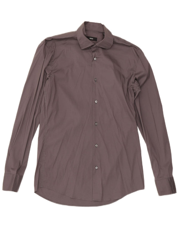 Hugo Boss Herren Slim Fit Hemd Größe 37 14 1/2 Small Graue Baumwolle