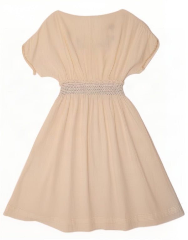 Vintage Damen Kurzarm-A-Linien-Kleid UK 12 Medium Off White Floral