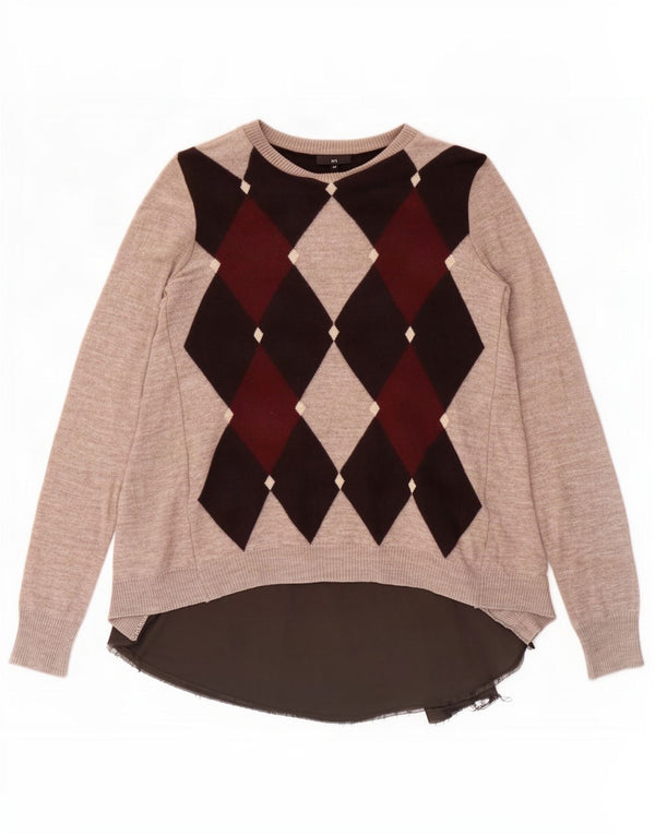 Liu Jo Damen-Pullover mit Rundhalsausschnitt, UK 12, mittelgrau, Argyle/Diamant