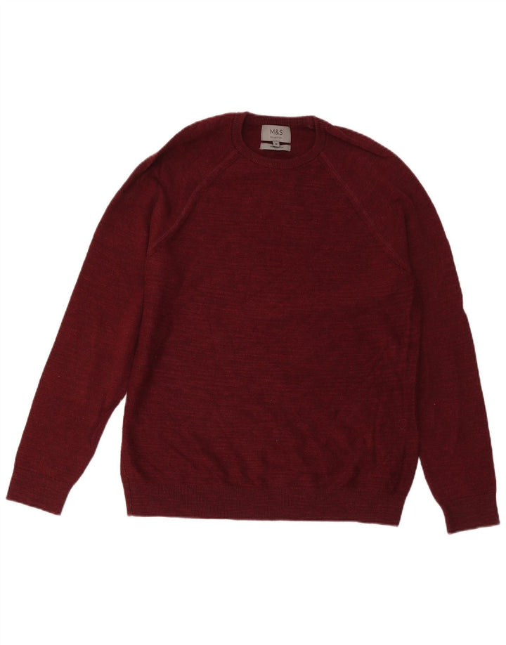 Marks & Spencer Herren-Pullover mit Rundhalsausschnitt, mittlerer burgunderroter Baumwolle