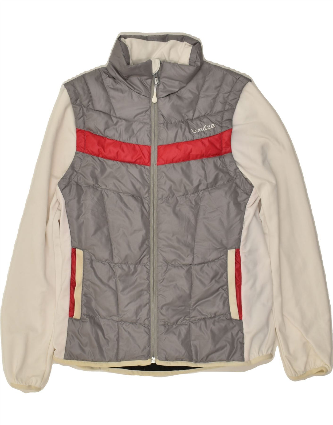 VINTAGE Wattierte Damenjacke UK 6 XS Graues Colourblock-Polyester