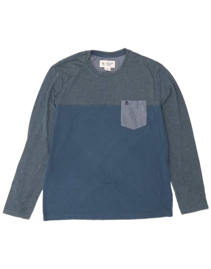 Penguin Herren-Oberteil, langärmelig, groß, Blau, Colourblock-Baumwolle