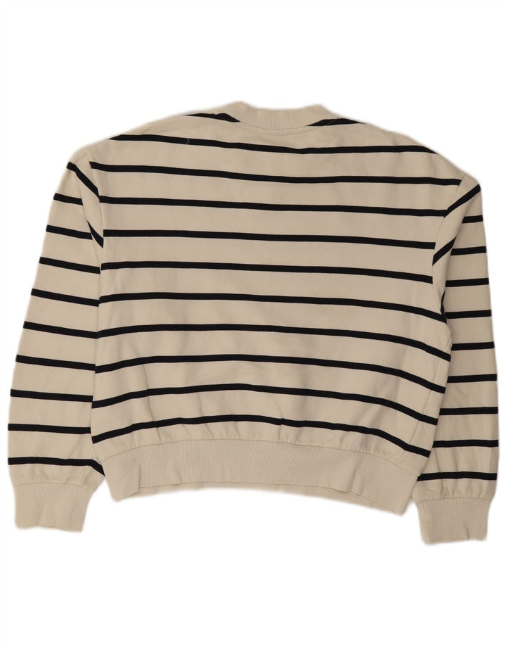 Zara Damen Crop Sweatshirt Pullover UK 14 Mittelweiß gestreifte Baumwolle