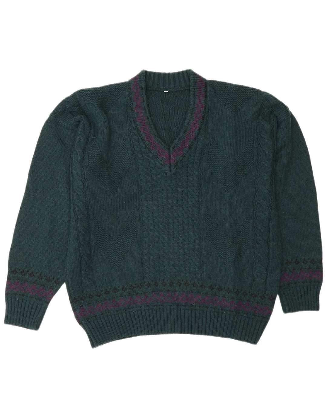 Vintage Herren Pullover mit V-Ausschnitt IT 50 Mittelgrüne Wolle