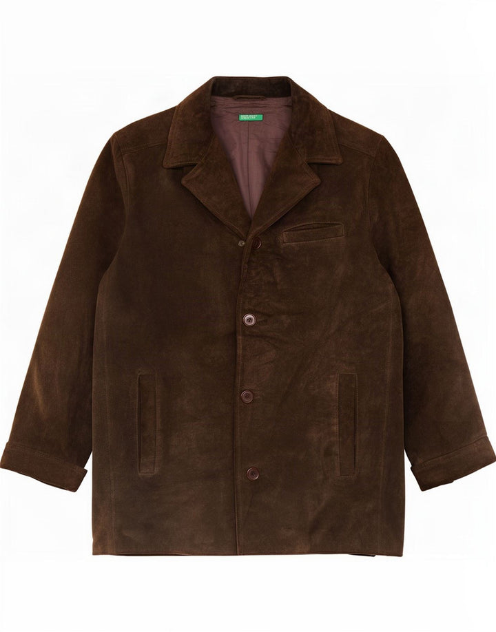 Benetton Herren Wildlederjacke UK 38 Medium Khaki Leder
