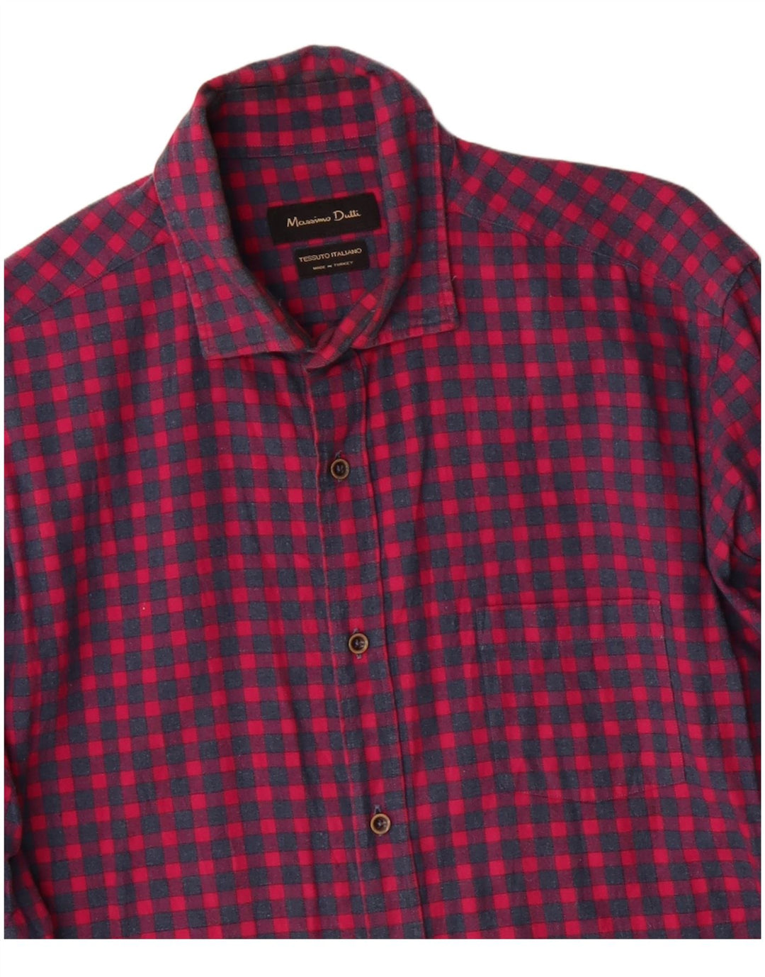 MASSIMO DUTTI Herren-Flanellhemd, große rote Gingham-Baumwolle