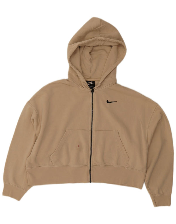 Nike Womens Crop Oversized Zip Hoodie Pullover UK 10 Small Beige Baumwolle