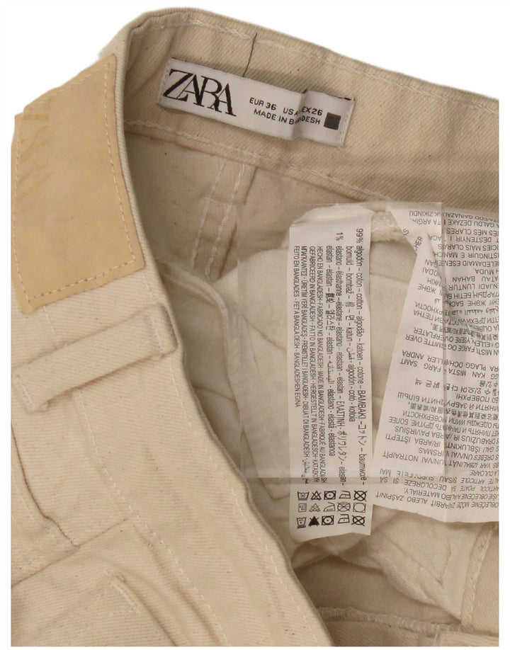 ZARA Damen-Jeans mit hoher Taille, gerade, EU 36, XS, B26, L24, beige Baumwolle