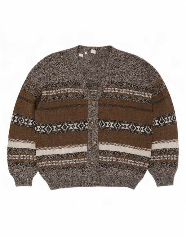 Vintage Herren Cardigan Pullover XL Grau Fair Isle