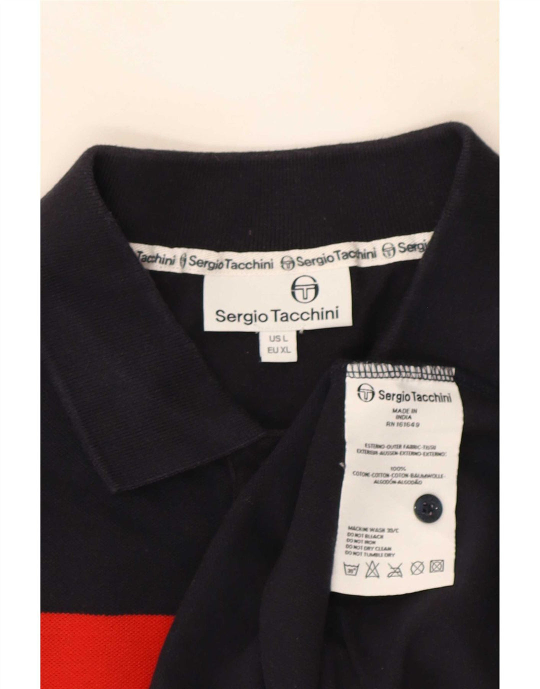 Sergio Tacchini Herren-Poloshirt, groß, marineblau, Colourblock-Baumwolle