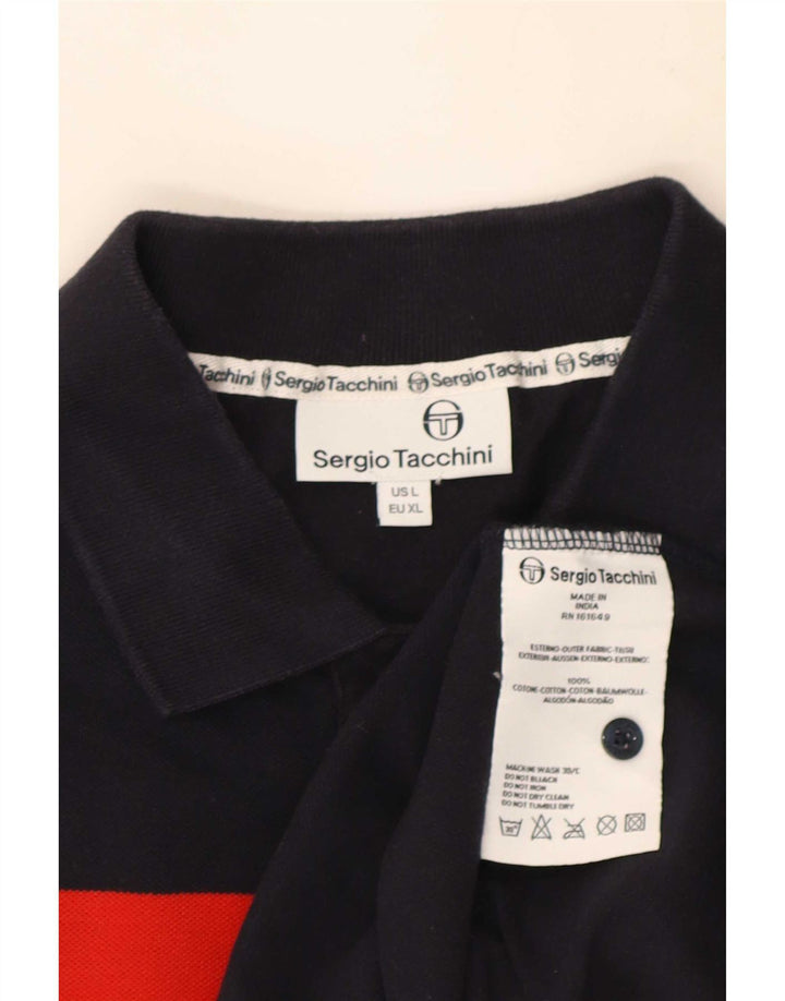 Sergio Tacchini Herren-Poloshirt, groß, marineblau, Colourblock-Baumwolle