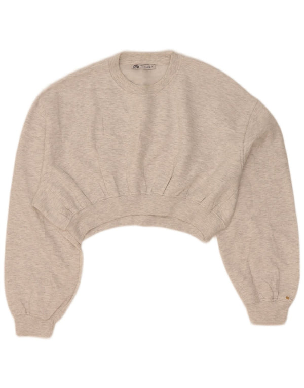 Zara Damen Crop Oversized Sweatshirt Pullover UK 10 Small Grau meliert