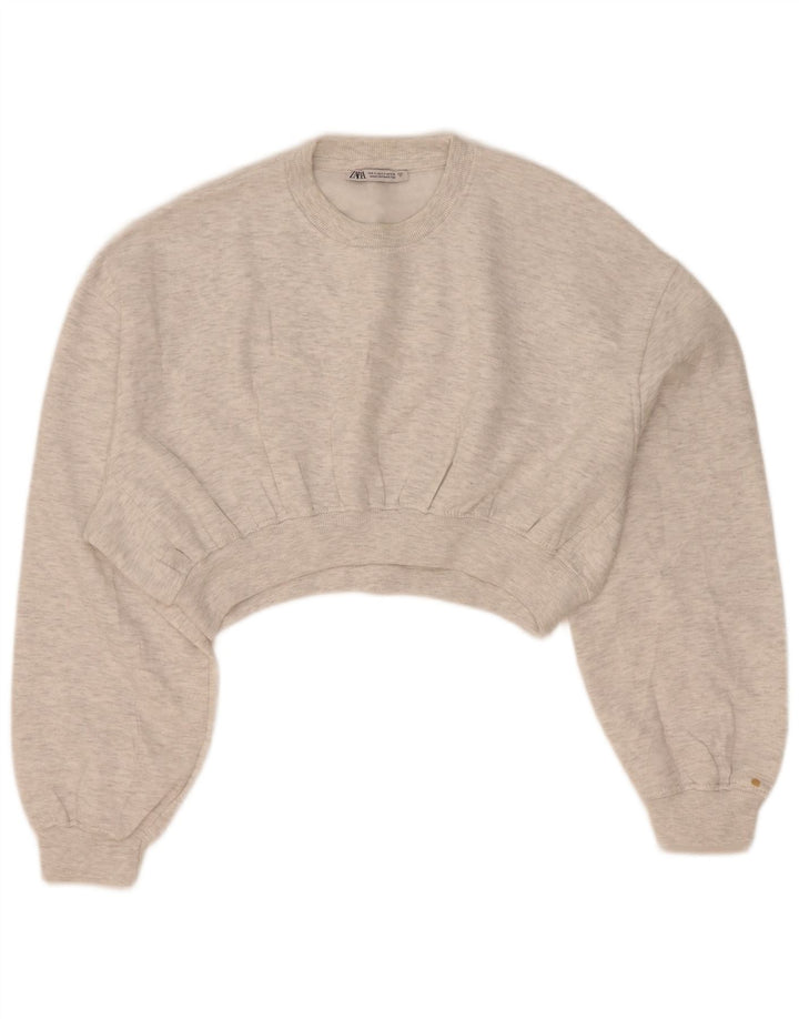 Zara Damen Crop Oversized Sweatshirt Pullover UK 10 Small Grau meliert