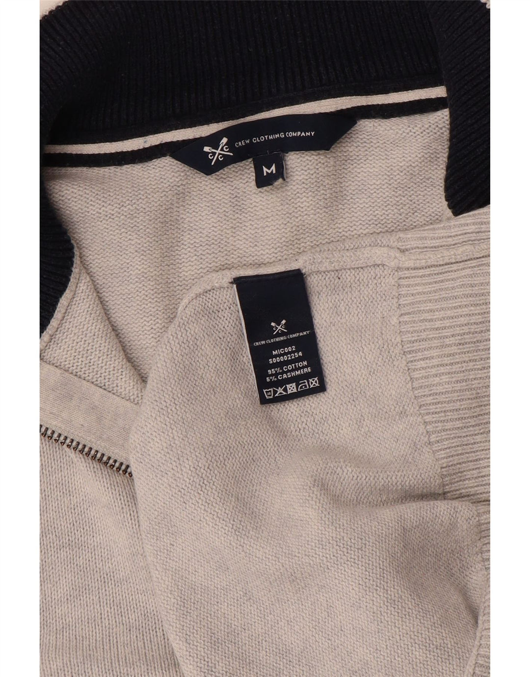 CREW CLOTHING Herren-Pullover mit Reißverschluss am Hals, mittelgraue Baumwolle