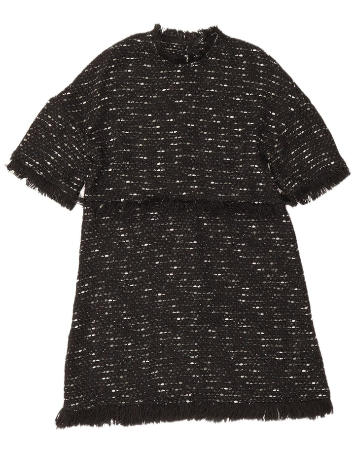 Zara Damen-A-Linien-Kleid, UK 12, Mittelschwarz geflecktes Polyester